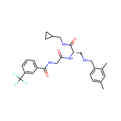 Cc1ccc(CNC[C@H](NC(=O)CNC(=O)c2cccc(C(F)(F)F)c2)C(=O)NCC2CC2)c(C)c1 ZINC000028952378