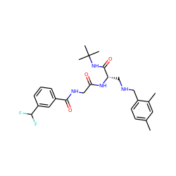 Cc1ccc(CNC[C@H](NC(=O)CNC(=O)c2cccc(C(F)F)c2)C(=O)NC(C)(C)C)c(C)c1 ZINC000028952435