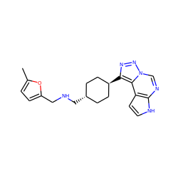 Cc1ccc(CNC[C@H]2CC[C@H](c3nnn4cnc5[nH]ccc5c34)CC2)o1 ZINC001772603274