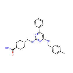 Cc1ccc(CNc2cc(-c3ccccc3)nc(NC[C@H]3CC[C@H](C(N)=O)CC3)n2)cc1 ZINC000299830318