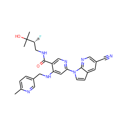 Cc1ccc(CNc2cc(-n3ccc4cc(C#N)cnc43)ncc2C(=O)NC[C@@H](F)C(C)(C)O)cn1 ZINC001772578565