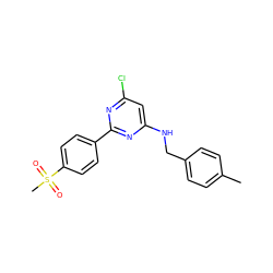 Cc1ccc(CNc2cc(Cl)nc(-c3ccc(S(C)(=O)=O)cc3)n2)cc1 ZINC000029132034