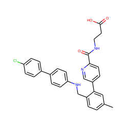 Cc1ccc(CNc2ccc(-c3ccc(Cl)cc3)cc2)c(-c2ccc(C(=O)NCCC(=O)O)nc2)c1 ZINC000148081643