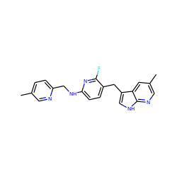 Cc1ccc(CNc2ccc(Cc3c[nH]c4ncc(C)cc34)c(F)n2)nc1 ZINC000117452004