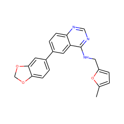 Cc1ccc(CNc2ncnc3ccc(-c4ccc5c(c4)OCO5)cc23)o1 ZINC000036382597