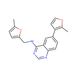 Cc1ccc(CNc2ncnc3ccc(-c4ccoc4C)cc23)o1 ZINC000061931505