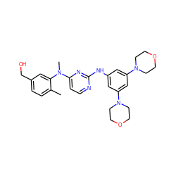 Cc1ccc(CO)cc1N(C)c1ccnc(Nc2cc(N3CCOCC3)cc(N3CCOCC3)c2)n1 ZINC000043199570