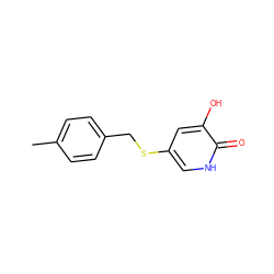 Cc1ccc(CSc2c[nH]c(=O)c(O)c2)cc1 ZINC000206402201