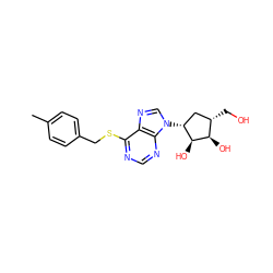 Cc1ccc(CSc2ncnc3c2ncn3[C@@H]2C[C@H](CO)[C@@H](O)[C@H]2O)cc1 ZINC000049088281