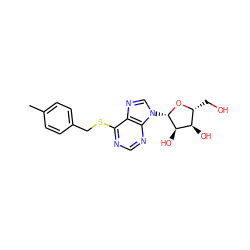 Cc1ccc(CSc2ncnc3c2ncn3[C@@H]2O[C@H](CO)[C@@H](O)[C@H]2O)cc1 ZINC000013560336