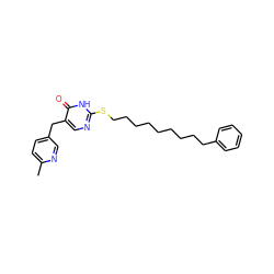 Cc1ccc(Cc2cnc(SCCCCCCCCCc3ccccc3)[nH]c2=O)cn1 ZINC000027314016