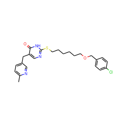 Cc1ccc(Cc2cnc(SCCCCCCOCc3ccc(Cl)cc3)[nH]c2=O)cn1 ZINC000027314534