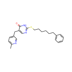 Cc1ccc(Cc2cnc(SCCCCCCc3ccccc3)[nH]c2=O)cn1 ZINC000027316792