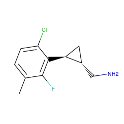 Cc1ccc(Cl)c([C@H]2C[C@@H]2CN)c1F ZINC000040379371