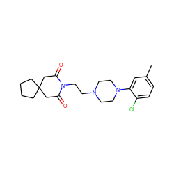 Cc1ccc(Cl)c(N2CCN(CCN3C(=O)CC4(CCCC4)CC3=O)CC2)c1 ZINC000013560131