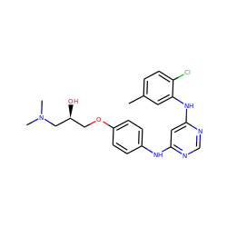 Cc1ccc(Cl)c(Nc2cc(Nc3ccc(OC[C@H](O)CN(C)C)cc3)ncn2)c1 ZINC000013538040