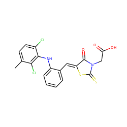 Cc1ccc(Cl)c(Nc2ccccc2/C=C2\SC(=S)N(CC(=O)O)C2=O)c1Cl ZINC000027764336