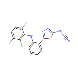 Cc1ccc(Cl)c(Nc2ccccc2-c2nnc(NC#N)o2)c1Cl ZINC000000592153