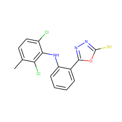 Cc1ccc(Cl)c(Nc2ccccc2-c2nnc(S)o2)c1Cl ZINC000013828103