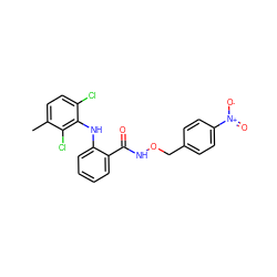 Cc1ccc(Cl)c(Nc2ccccc2C(=O)NOCc2ccc([N+](=O)[O-])cc2)c1Cl ZINC000013438045