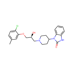 Cc1ccc(Cl)c(OC[C@@H](O)CN2CCC(n3c(=O)[nH]c4ccccc43)CC2)c1 ZINC000028331741