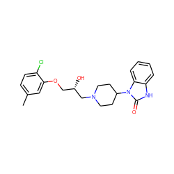 Cc1ccc(Cl)c(OC[C@H](O)CN2CCC(n3c(=O)[nH]c4ccccc43)CC2)c1 ZINC000028338419