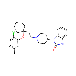 Cc1ccc(Cl)c(OC2(CCN3CCC(n4c(=O)[nH]c5ccccc54)CC3)CCCCC2)c1 ZINC000028134656