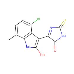 Cc1ccc(Cl)c2c(C3=NC(=S)NC3=O)c(O)[nH]c12 ZINC000049581316