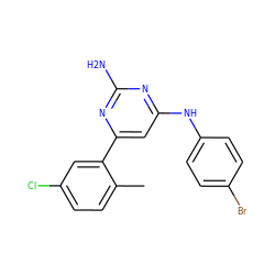 Cc1ccc(Cl)cc1-c1cc(Nc2ccc(Br)cc2)nc(N)n1 ZINC000026380696