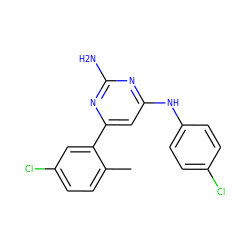 Cc1ccc(Cl)cc1-c1cc(Nc2ccc(Cl)cc2)nc(N)n1 ZINC000026382852