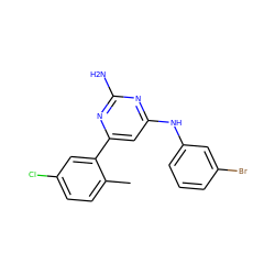 Cc1ccc(Cl)cc1-c1cc(Nc2cccc(Br)c2)nc(N)n1 ZINC000026380693