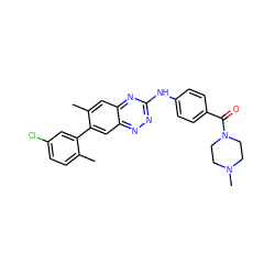 Cc1ccc(Cl)cc1-c1cc2nnc(Nc3ccc(C(=O)N4CCN(C)CC4)cc3)nc2cc1C ZINC000034663031