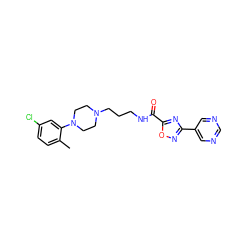 Cc1ccc(Cl)cc1N1CCN(CCCNC(=O)c2nc(-c3cncnc3)no2)CC1 ZINC000029043014