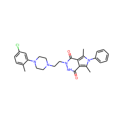 Cc1ccc(Cl)cc1N1CCN(CCn2[nH]c(=O)c3c(C)n(-c4ccccc4)c(C)c3c2=O)CC1 ZINC000072116242