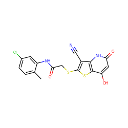 Cc1ccc(Cl)cc1NC(=O)CSc1sc2c(O)cc(=O)[nH]c2c1C#N ZINC000013119392