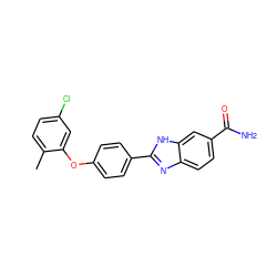 Cc1ccc(Cl)cc1Oc1ccc(-c2nc3ccc(C(N)=O)cc3[nH]2)cc1 ZINC000034056496