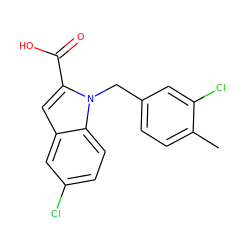 Cc1ccc(Cn2c(C(=O)O)cc3cc(Cl)ccc32)cc1Cl ZINC000013588856