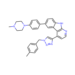 Cc1ccc(Cn2cc(-c3ccnc4[nH]c5ccc(-c6ccc(N7CCN(C)CC7)cc6)cc5c34)nn2)cc1 ZINC000142902794