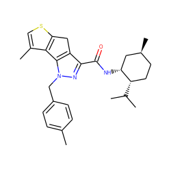 Cc1ccc(Cn2nc(C(=O)N[C@@H]3C[C@@H](C)CC[C@@H]3C(C)C)c3c2-c2c(C)csc2C3)cc1 ZINC000299830788