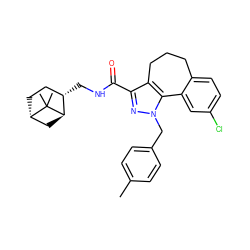 Cc1ccc(Cn2nc(C(=O)NC[C@H]3CC[C@H]4C[C@H]3C4(C)C)c3c2-c2cc(Cl)ccc2CCC3)cc1 ZINC001772573036