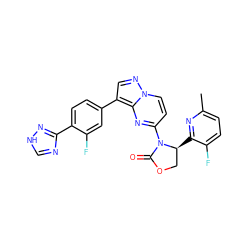 Cc1ccc(F)c([C@H]2COC(=O)N2c2ccn3ncc(-c4ccc(-c5nc[nH]n5)c(F)c4)c3n2)n1 ZINC000116186750