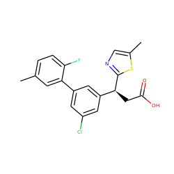 Cc1ccc(F)c(-c2cc(Cl)cc([C@H](CC(=O)O)c3ncc(C)s3)c2)c1 ZINC001772607043