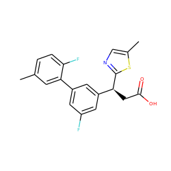 Cc1ccc(F)c(-c2cc(F)cc([C@H](CC(=O)O)c3ncc(C)s3)c2)c1 ZINC001772574465