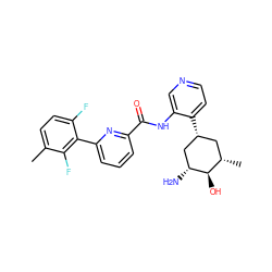 Cc1ccc(F)c(-c2cccc(C(=O)Nc3cnccc3[C@@H]3C[C@H](C)[C@@H](O)[C@H](N)C3)n2)c1F ZINC000140277413