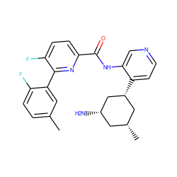 Cc1ccc(F)c(-c2nc(C(=O)Nc3cnccc3[C@@H]3C[C@H](C)C[C@H](N)C3)ccc2F)c1 ZINC000139990365