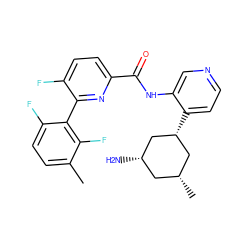 Cc1ccc(F)c(-c2nc(C(=O)Nc3cnccc3[C@@H]3C[C@H](C)C[C@H](N)C3)ccc2F)c1F ZINC000140260934