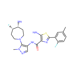 Cc1ccc(F)c(-c2nc(C(=O)Nc3cnn(C)c3N3CC[C@H](F)[C@H](N)CC3)c(N)s2)c1 ZINC000169699330