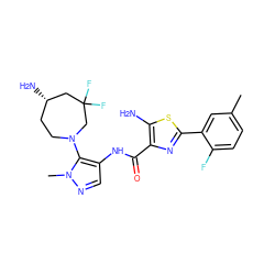 Cc1ccc(F)c(-c2nc(C(=O)Nc3cnn(C)c3N3CC[C@H](N)CC(F)(F)C3)c(N)s2)c1 ZINC000169699344