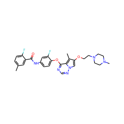 Cc1ccc(F)c(C(=O)Nc2ccc(Oc3ncnn4cc(OCCN5CCN(C)CC5)c(C)c34)c(F)c2)c1 ZINC000029040564