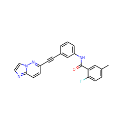 Cc1ccc(F)c(C(=O)Nc2cccc(C#Cc3ccc4nccn4n3)c2)c1 ZINC001772639300